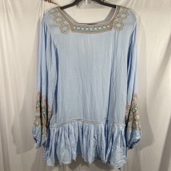 NWT $148‎ Free People [ XS ] Wild One Embroidered Mini Dress in Blue Skies - Picture 12 of 16
